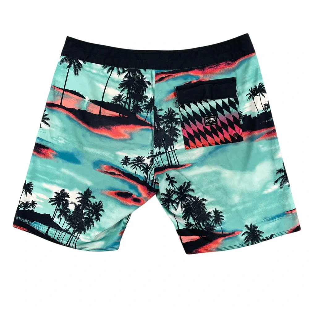 Billabong Board Shorts Men 36 Multicolor Palm Tree Tropical Island Surf Swimwear